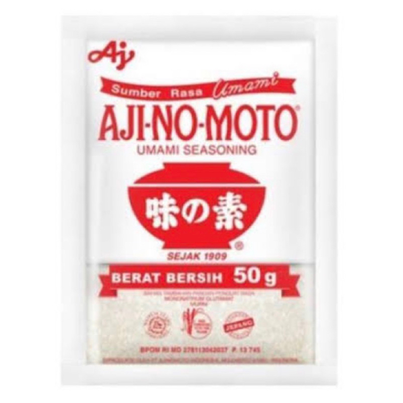 

Ajinomoto 50gr 1 pak isi 20 bks / bks ( pembelian 1 pak free 1 bungkus garam )