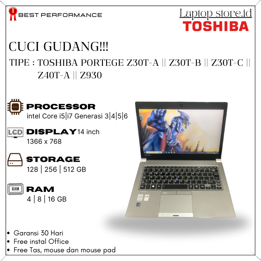 Toshiba potege z30t A - C / z40t-A / z930 | i5/i7 | 8/16GB | SSD 256Gb | Murah