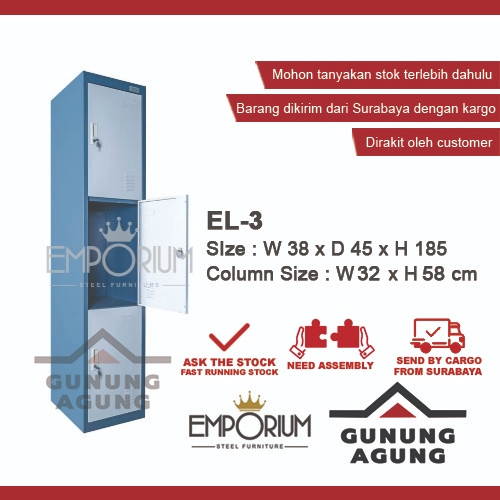Loker Besi 3 Pintu Emporium EL-3 / Loker Karyawan 3 Pintu / Loker Besi Emporium / Loker 3 Pintu