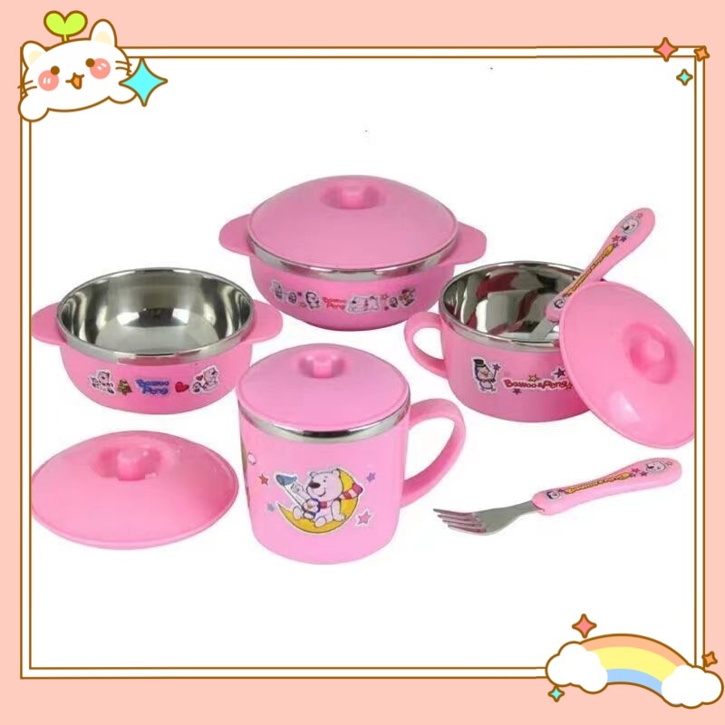 Mangkuk stainless / mangkuk anak dengan tutup / mangkuk karakter