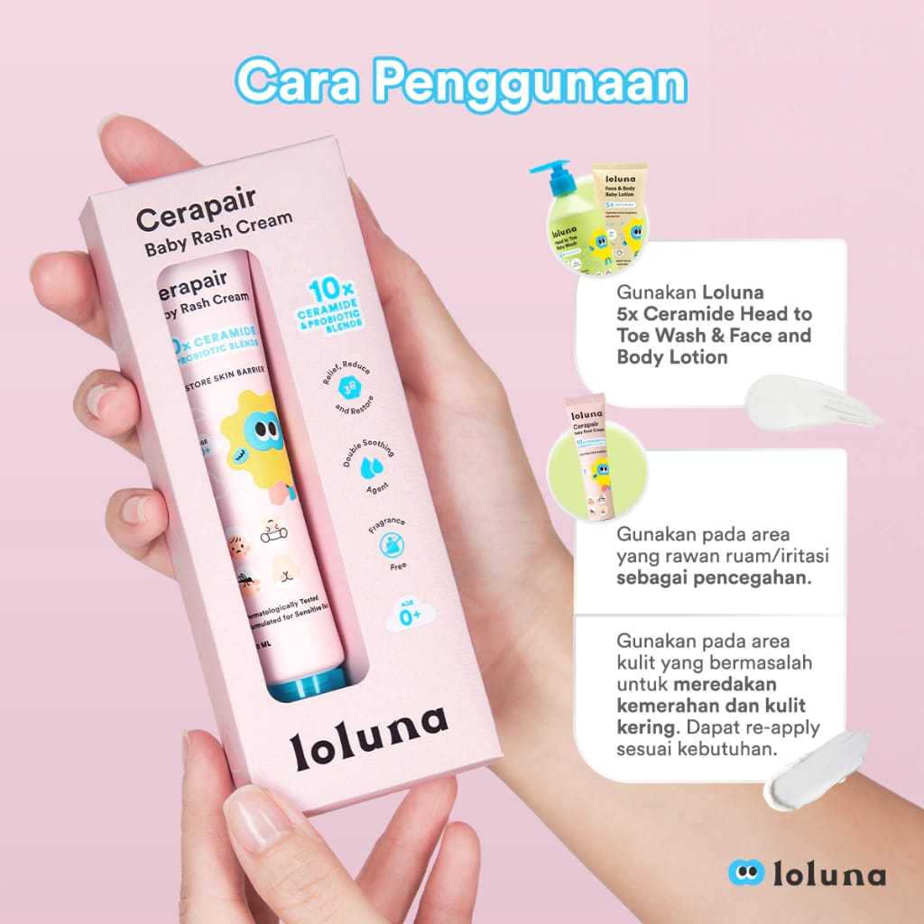 Loluna Cerapair Baby Rash Cream (CERAmide rePAIR) READY STOCK / ruam popok / biang keringat / pipi k
