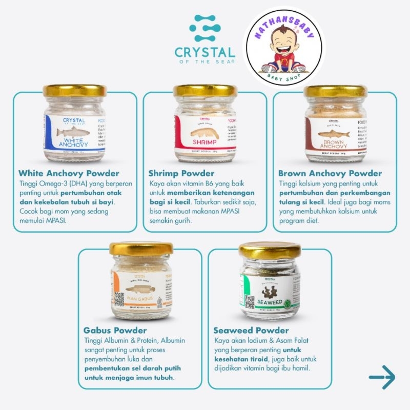 

Crytal of the Sea- white anchovy powder, brown anchovy powder, shrimp powder, seaweed powder