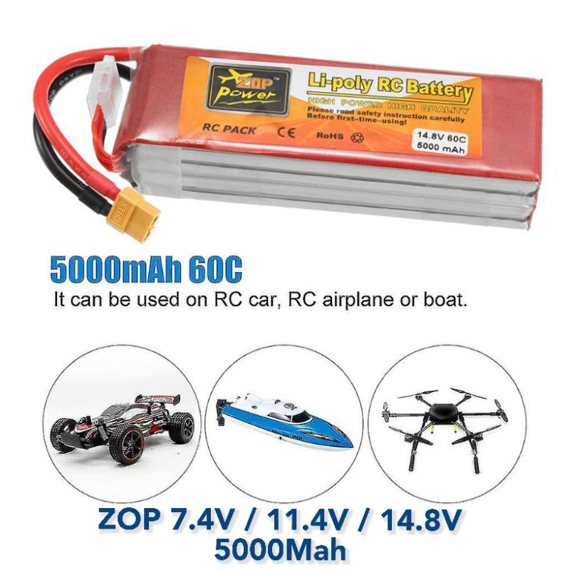 Lipo ZOP Power 2S 3S 4S 7.4V 11.1V 14.8V 5000mAh 60C XT60 RC Car Drone Flight