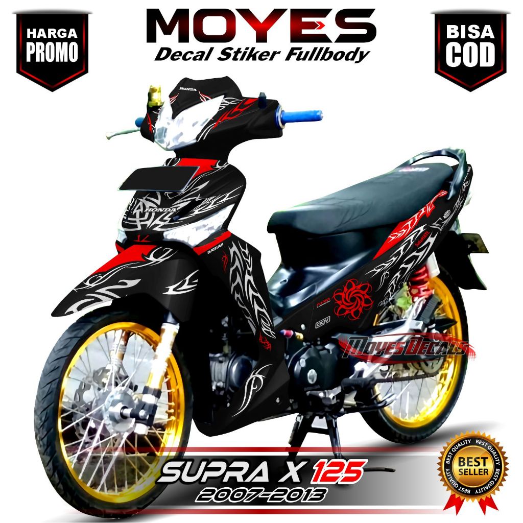 (COD) decal Stiker Supra X 125 Fullbody - Stiker Motor Supra motip Thailad Black red