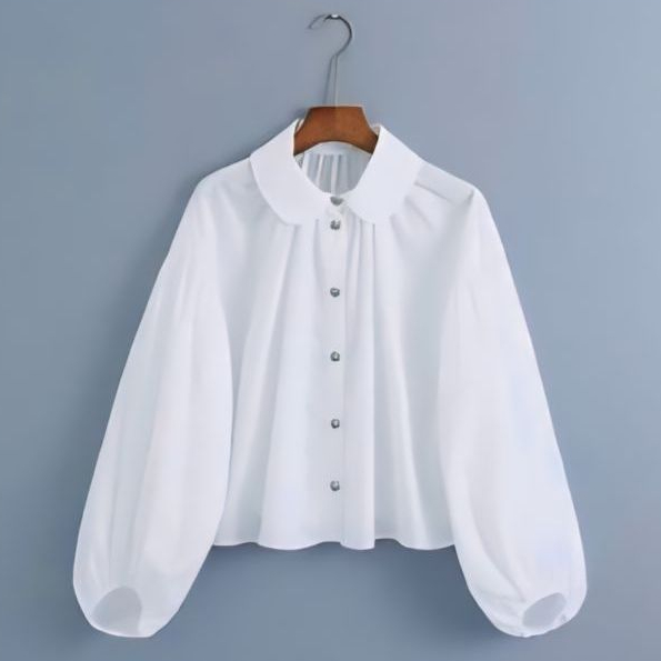 Baju Blouse Atasan Putih Crop Balon Korean Style Lengan  Balon