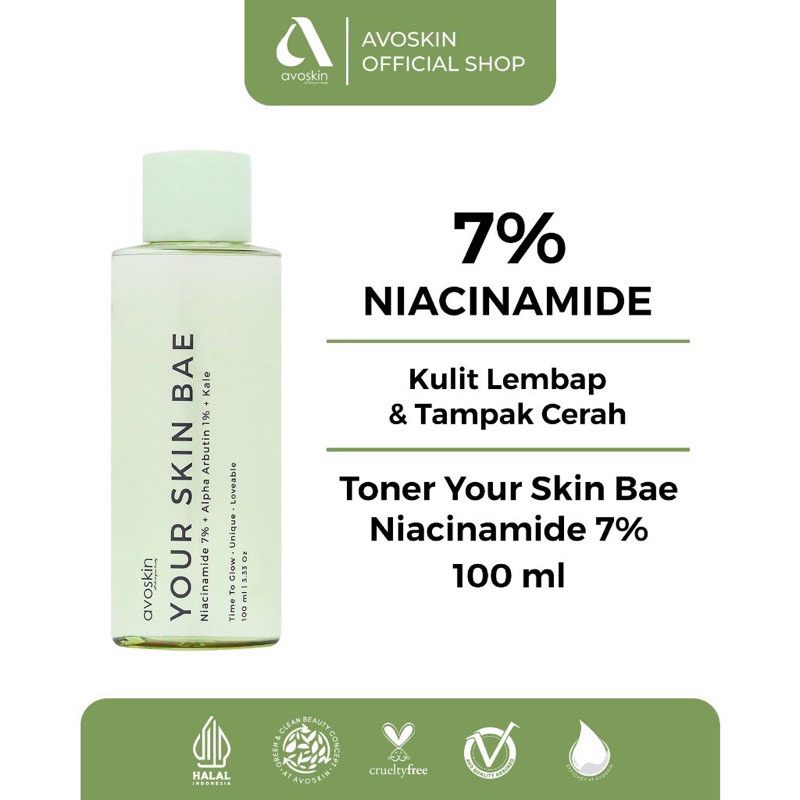 [ready stock] Avoskin Your Skin Bae Toner Niacinamide 7% + Alpha Arbutin 1% + Kale (exp 12/27)