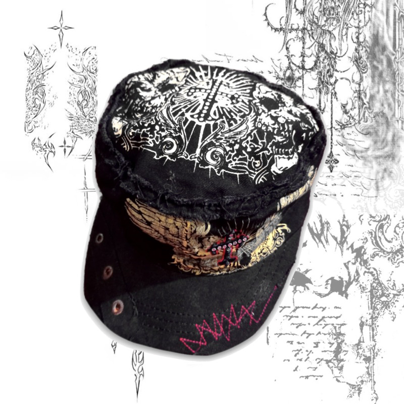 Topi Keren Vintage Rare Y2K Gothic Punk Hip Hop Grunge Distressed Rhinestones Hat Skulls Graphic Pri
