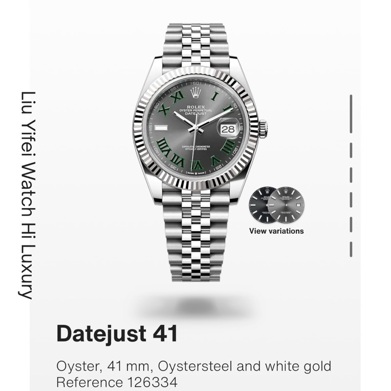 Jam Rolex Datejust 41 126334 Wimbledon Slate Dial Stick Markers on Jubilee Bracelet