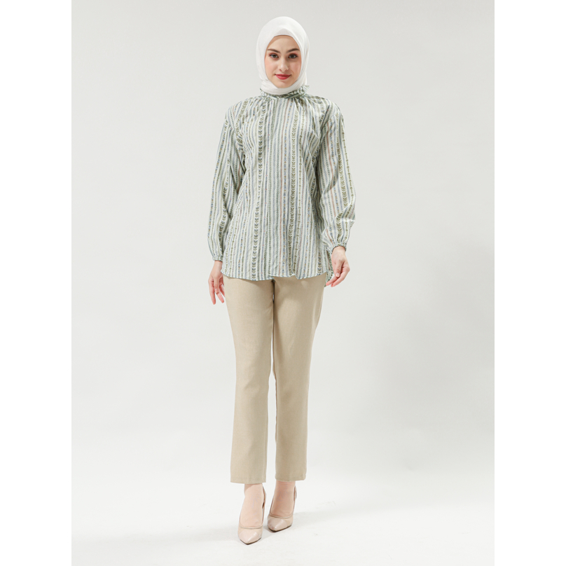 ( FREE TAS ) KEMEJA WANITA / BLOUSE WANITA / TUNIK WANITA / BAHAN CRINKCLE PREMIUM ETHNIC SAGE GREEN