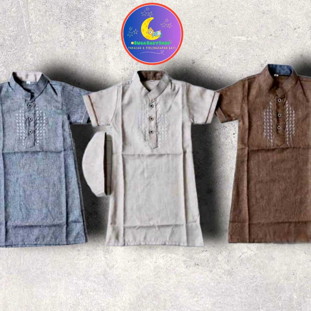 Jubah Gamis Koko Anak Laki Laki Katun Madinah Set Peci