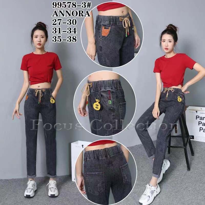 Celana Jeans Skinny Wanita Pinggang karet Annora Import - Jeans skinny Annora