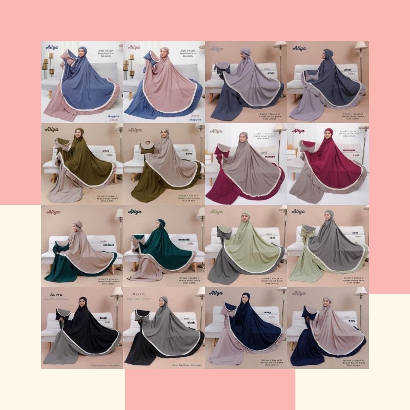 Mukena aliya polos twotone dewasa jumbo rayon grade A premium renda rajut telekung mukena dewasa jum
