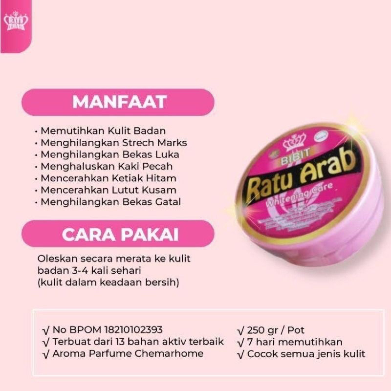 Bibit Ratu Arab Whitening Care Hand Body Lotion Pemutih Alami Original 100%