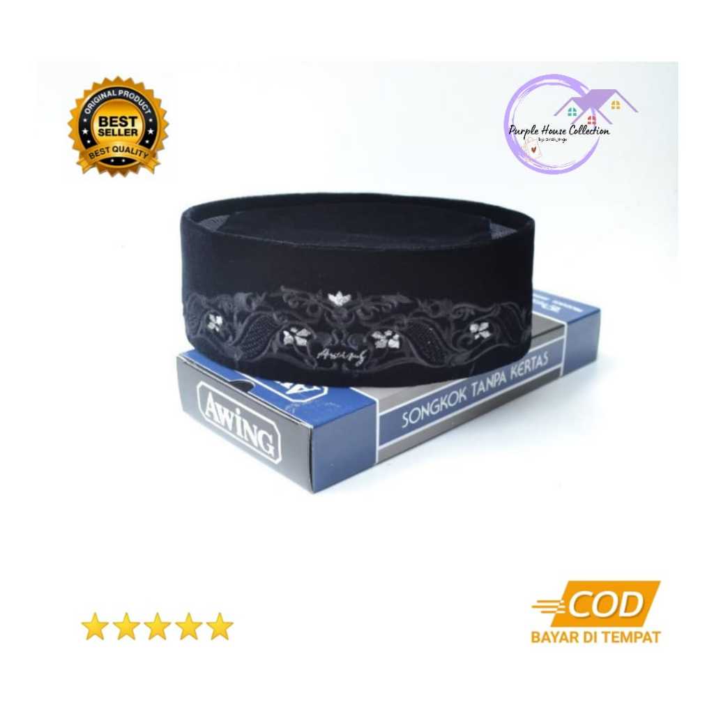 Songkok Peci Awing Bordir Ananta Hitam / Kopiah Awing Songkok Original Best Quality