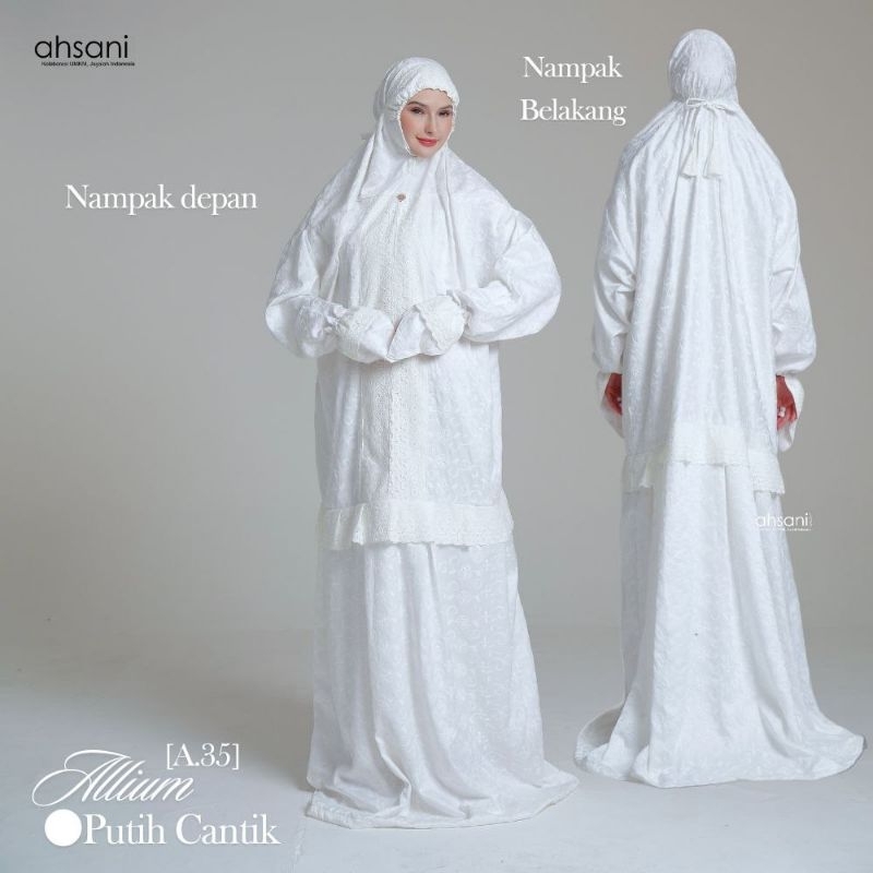 AHSANI A.35 ALLIUM MUKENA SUTRA SUPER MUKENA TERUSAN DEWASA PREMIUM SUTRA BORDIR