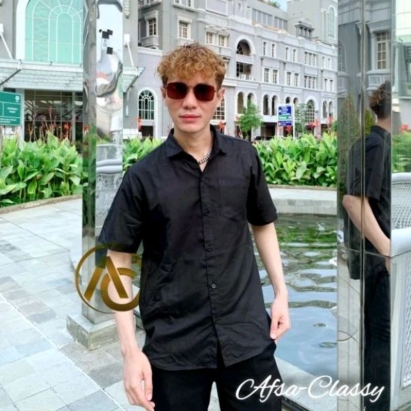 KEMEJA POLOS HITAM PRIA DEWASA NYAMAN DIPAKAI KAIN KATUN