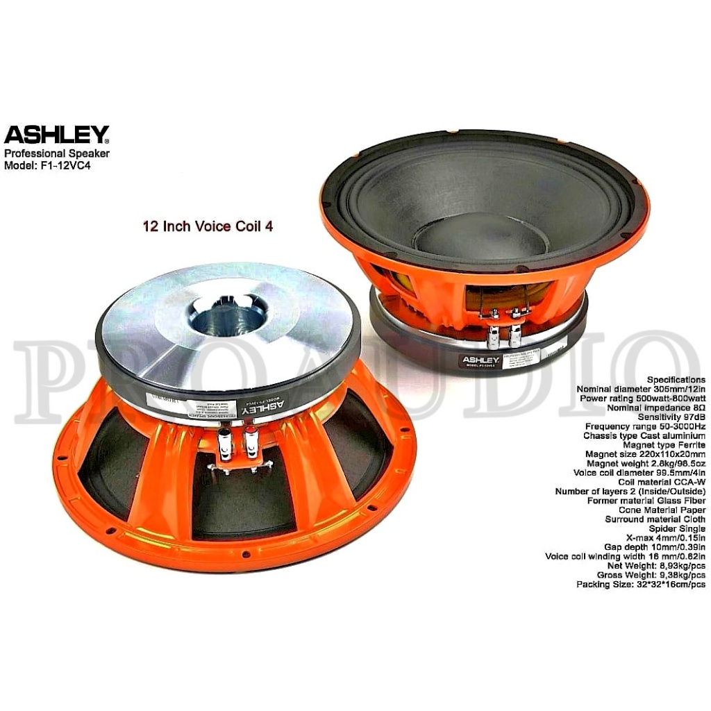 Speaker Ashley 12 Inch  F112VC4 / F1 12VC4 f112 VC4 F1-12VC4 Voice Coil 4 Komponen Speaker Original