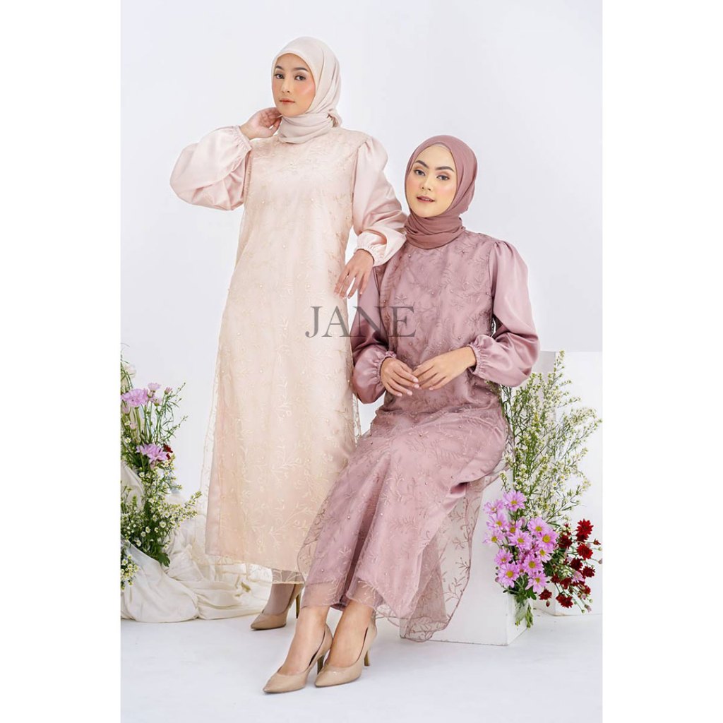 JANE COLLECTION || Maxi Dress Wanita Casual Organza Baju Lebaran Hari Raya Polos Tile Gaun Kondangan
