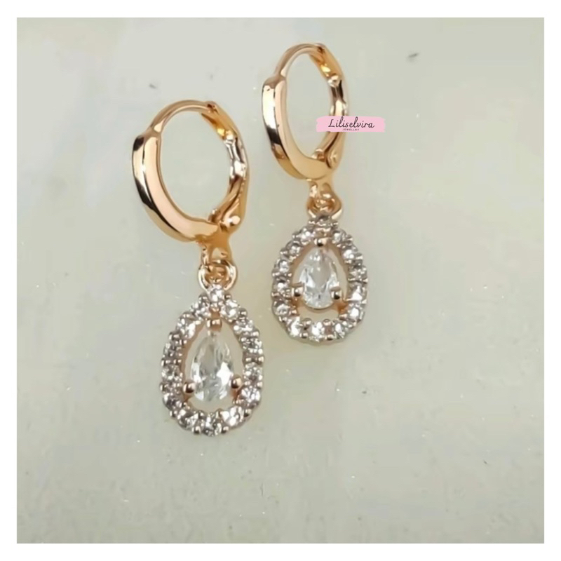 Anting Xuping Gold Anting Dewasa Model Clip Full Permata satu