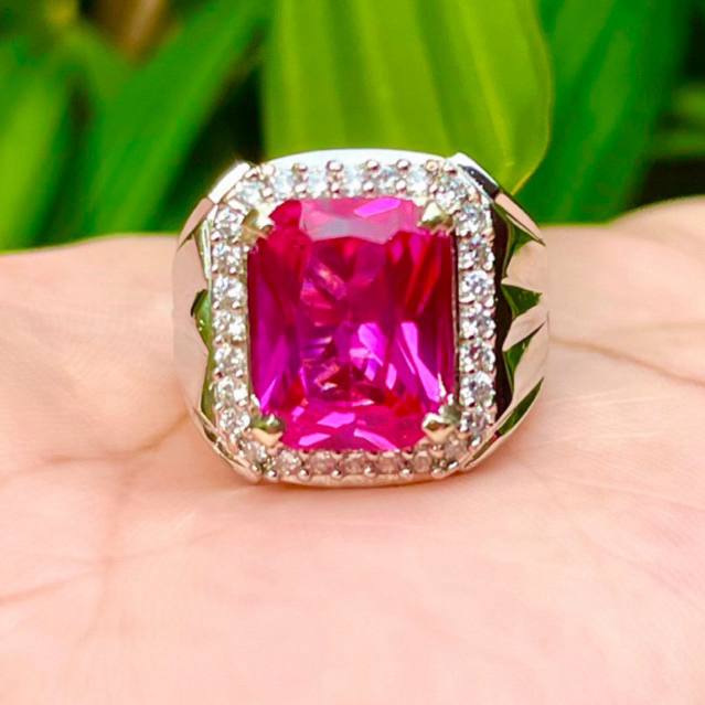 Cincin Batu Akik Permata Merah Siam Rose Cutting Kotak Octagon Top Kristal