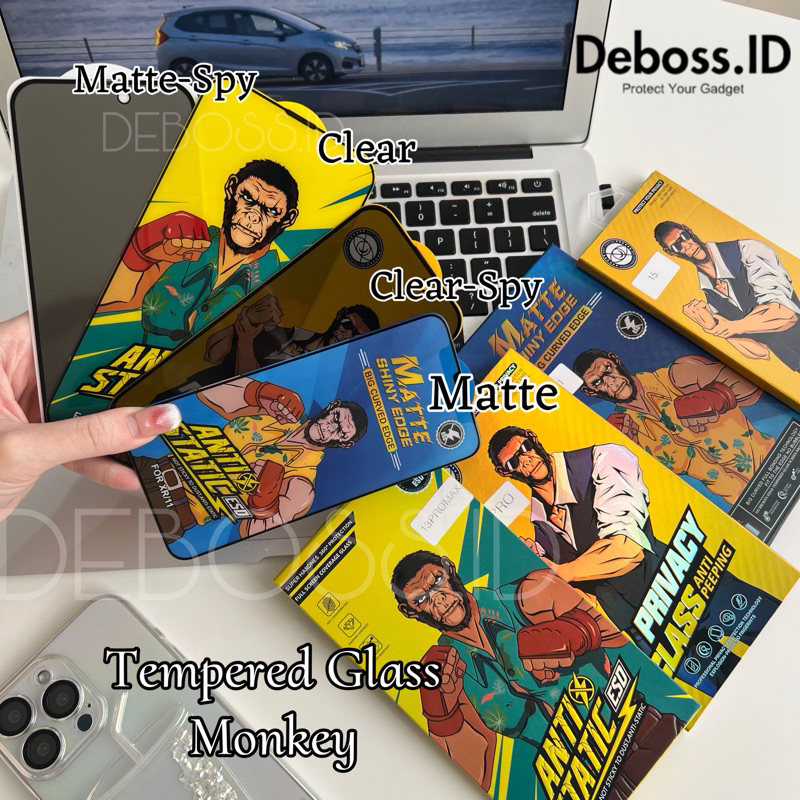 Deboss-ANTI GAGAL  MONKEY GLASS Screen Protector Tempered Glass iP 15 ProMax X XR XS MAX 11 12 13 14
