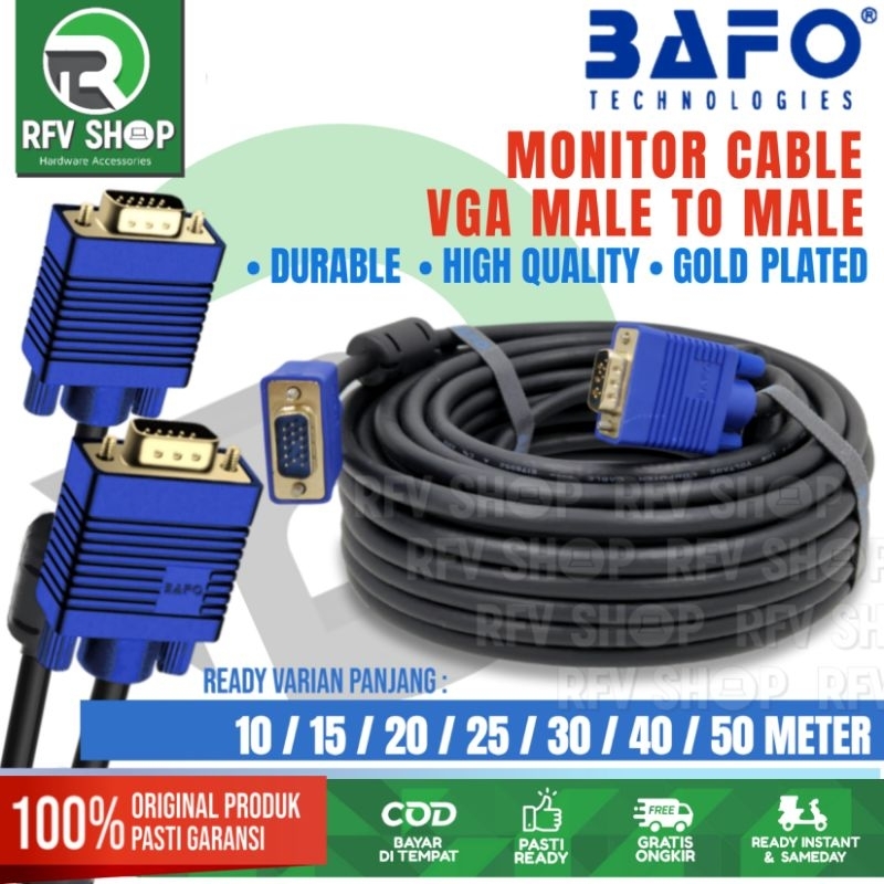 BAFO KABEL VGA MALE TO MALE GOLD PLATED 20 METER HIGH QUALITY ORIGINAL