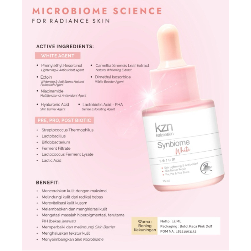 KAIZENSKIN Synbiome White Serum Microbiome Science For Radiance Skin | Serum Booster Wajah Skin Barr