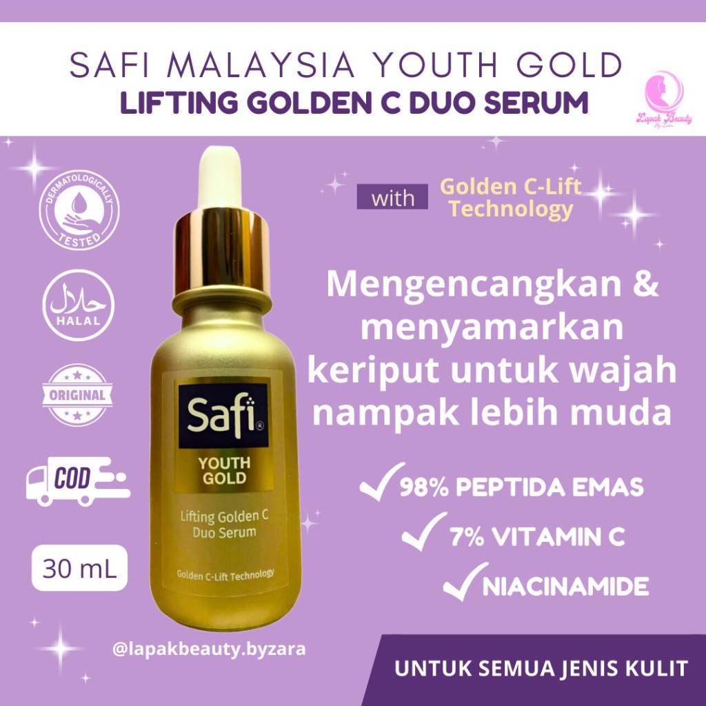 Safi Serum Gold 24K Wajah Anti Aging Penuaan Double Chin Pengencang Muka Malaysia