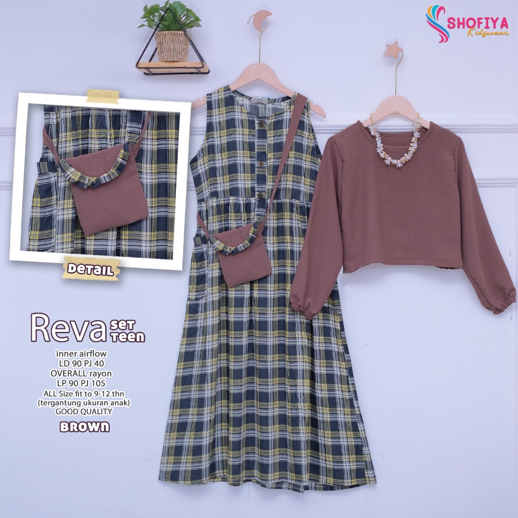 reva gamis dress dres baju pakaian busana overall rayon setelan set 2in1 inner airflow anak kids per
