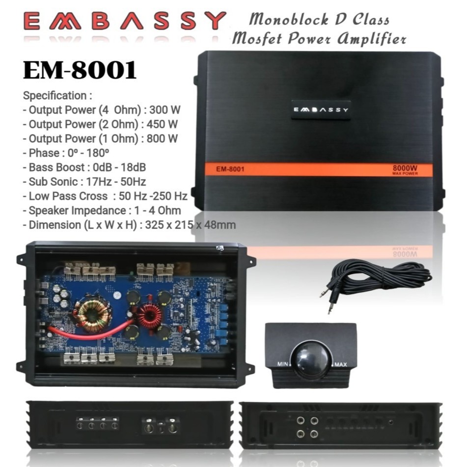 POWER MONOBLOCK EMBASSY EM-800.1 Class D