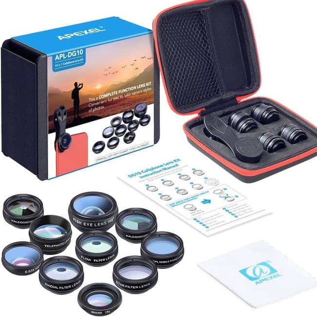 APEXEL 1 in 1 Lensa Fisheye Macro Star Wide Angle Lens  DG1  Q