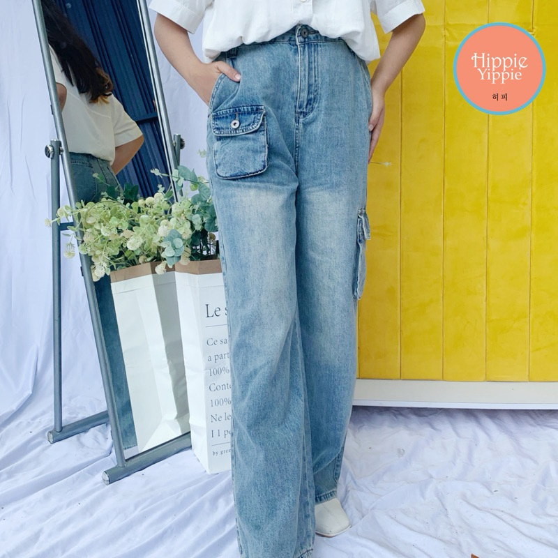 Celana Jeans Wanita - Celana Jeans Cargo - Hippie Fashion