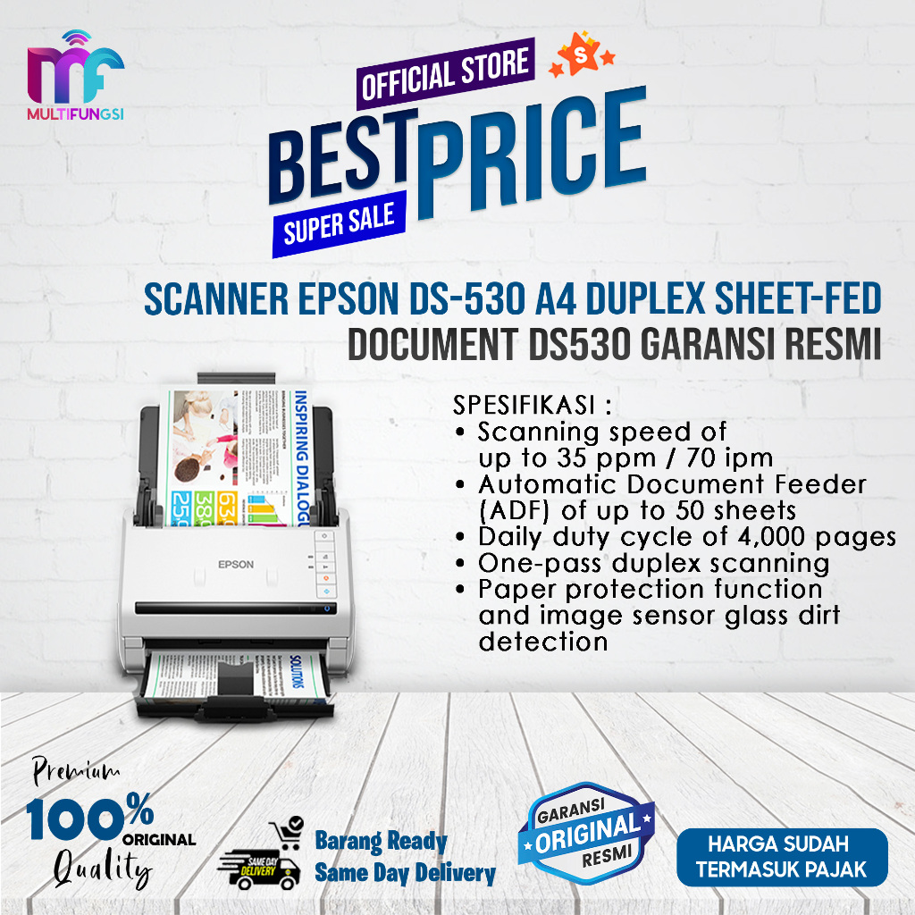 

Scanner EPSON DS-530 A4 Duplex Sheet-fed Document DS530 Garansi Resmi