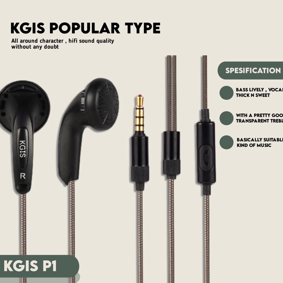 KGIS P1 HiFi Sound Bass Earphone Durable Cable Headset With Mic  Terlaris