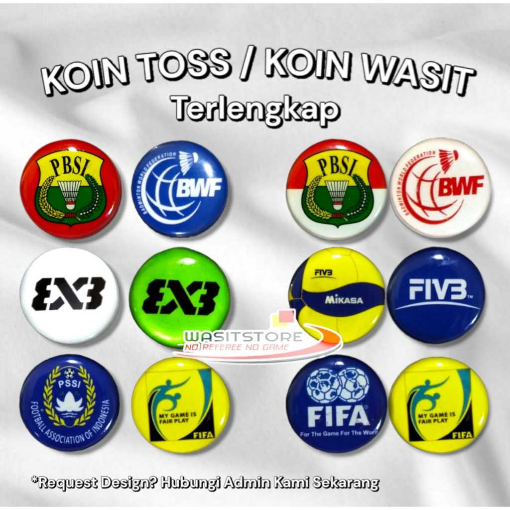 KOIN TOS WASIT SEPAK BOLA, FUTSAL, BASKET, VOLI, BULUTANGKIS  / BADMINTON (BAHAN KUNINGAN LAPIS RESI