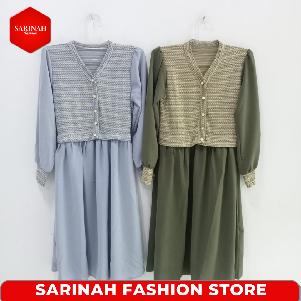 Gamis Muslim Wanita Lengan Panjang Kancing Depan Model Rompi
