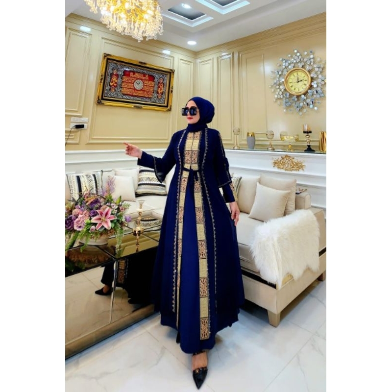 (Best Seller) GAMIS ABAYA TURKI BUSUI ZIP TALI COUPLE IBU DAN ANAK  Gamis Bordir Hitam Muslim Turki 
