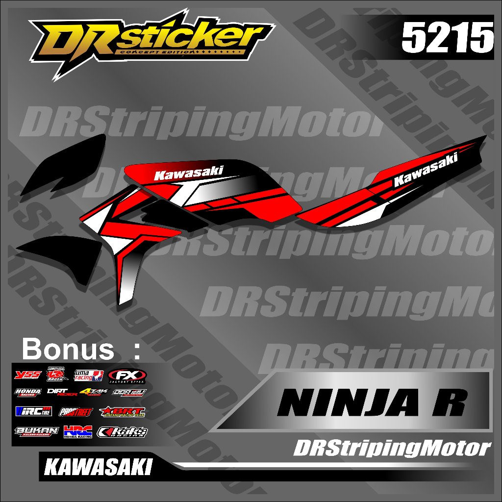 5215 Sticker Striping NINJA R 150 - Sticker Striping Variasi Motor NINJA R 150 Motif Racing Simple