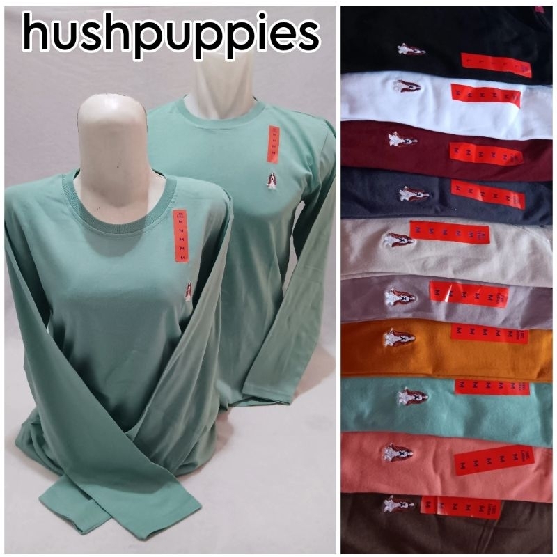 KAOS LENGAN PANJANG HUSHPUPPIES UNISEX CEWEK COWOK POLOS BORDIR