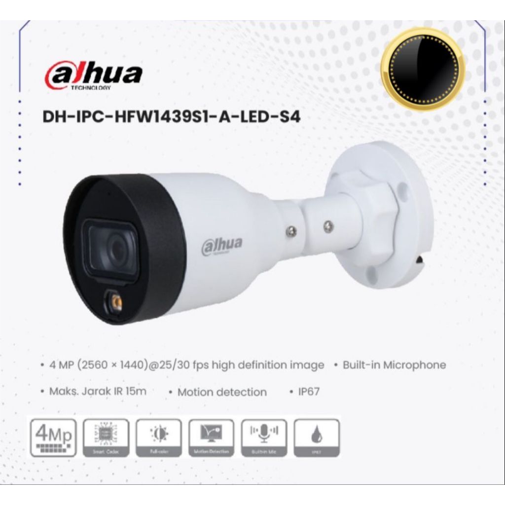 IP CAMERA DAHUA FULL COLOR 4MP DAHUA OUTDOOR IPC-HFW1439S1-A-LED-S4 KAMERA CCTV DAHUA