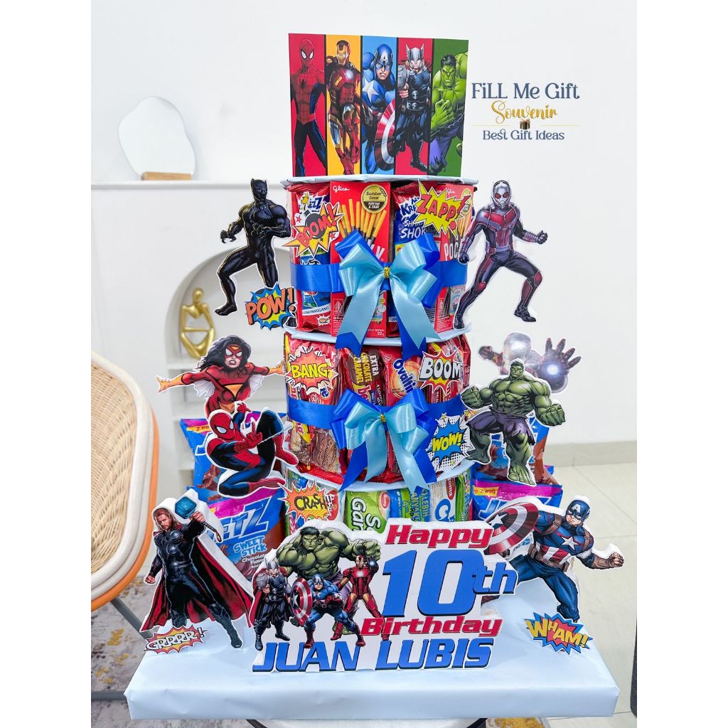 

BK - Avengers - Snack Tower Cake Tart Birthday / Kado Ulang Tahun Kue Snack Lucu Tingkat