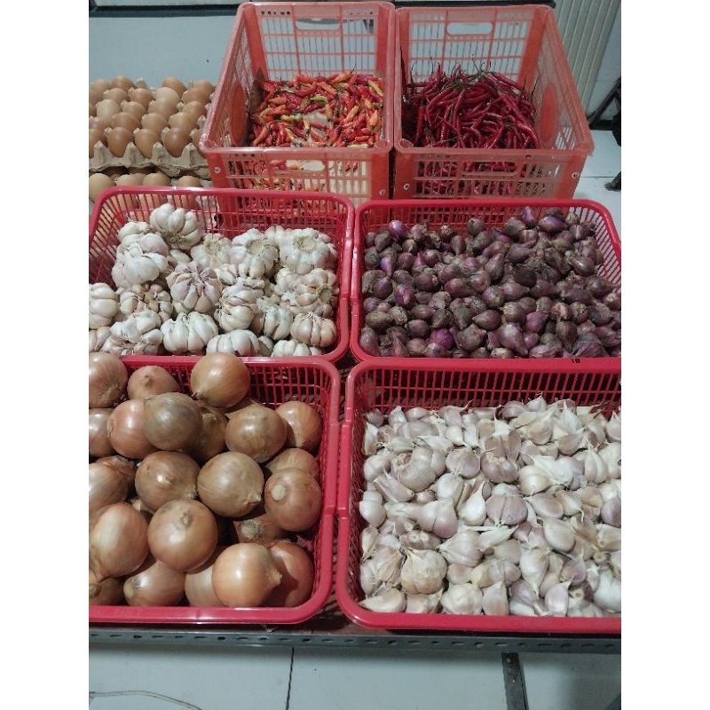 

Bawang Putih Bawang Merah Bawang Bombay Cabai Rawit Cabai Merah Tomat Kentang