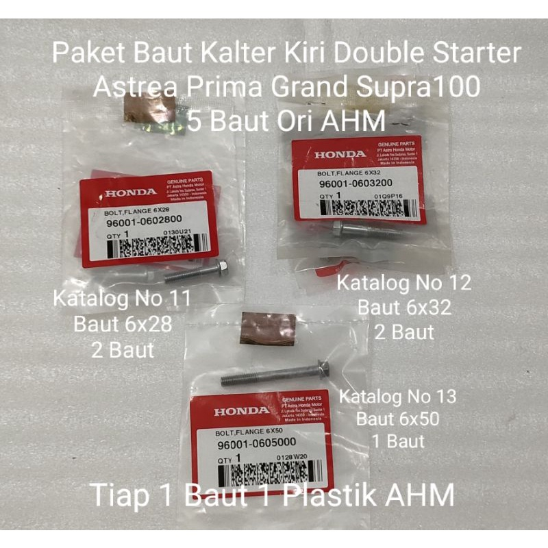Paket Baut Blok Mesin Kalter Kiri Double Starter 5Part Ori AHM Astrea Prima Grand Supra100