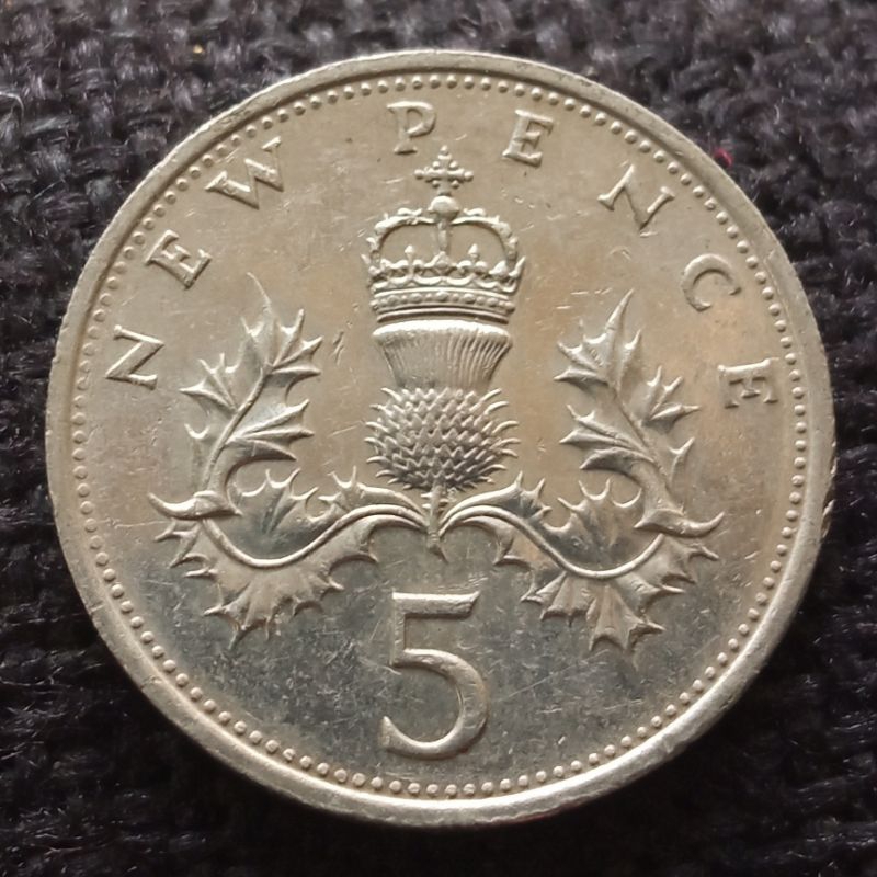 Koin Kuno Inggris 5 Pence tipe besar 1968-1981 | Koin Asing Mancanegara