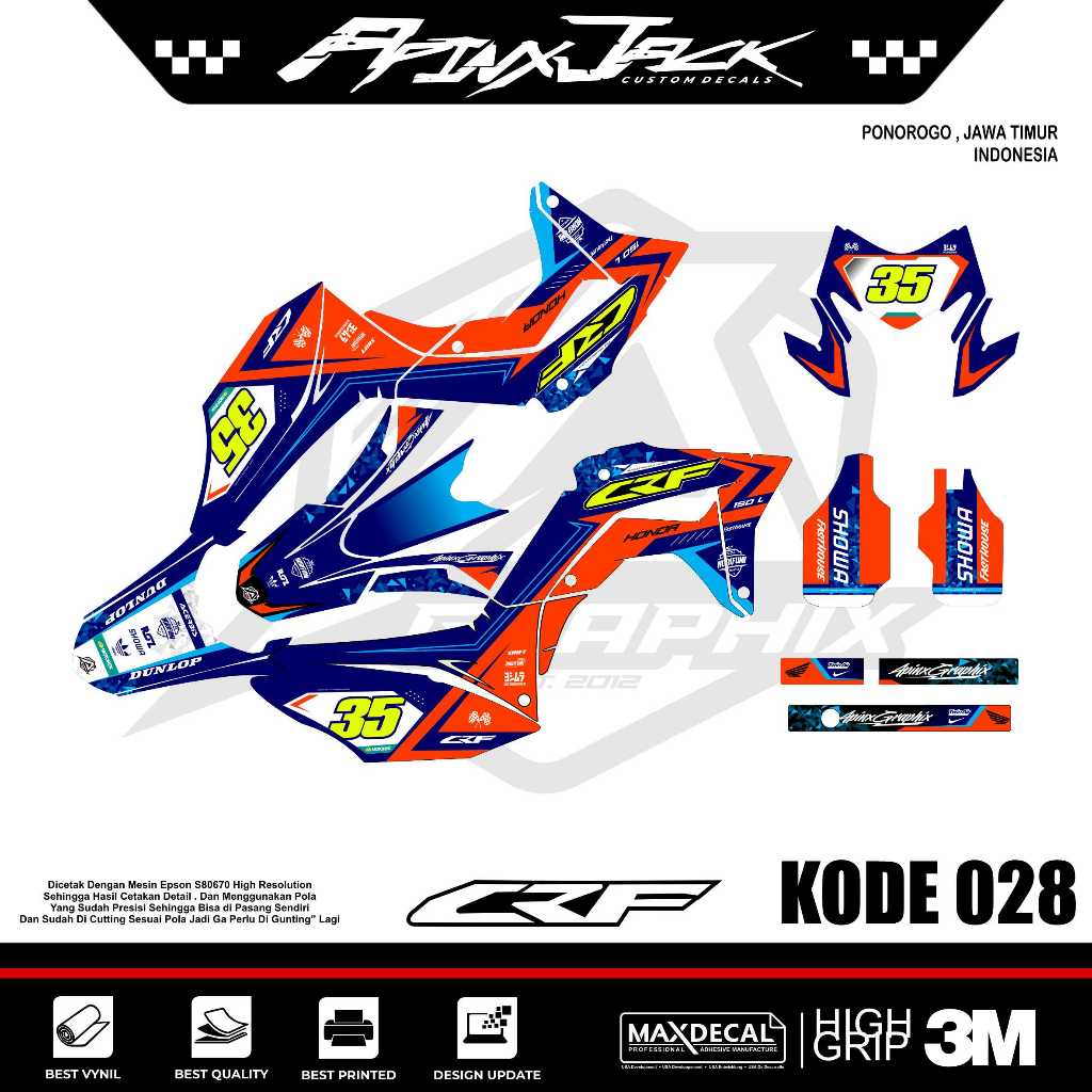 DECAL CRF 150 L BIRU ORANGE FLUO KODE 028