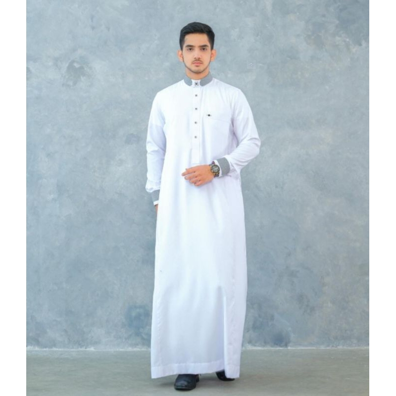 gamis alraz manset/gamis putih dewasa lengan manset