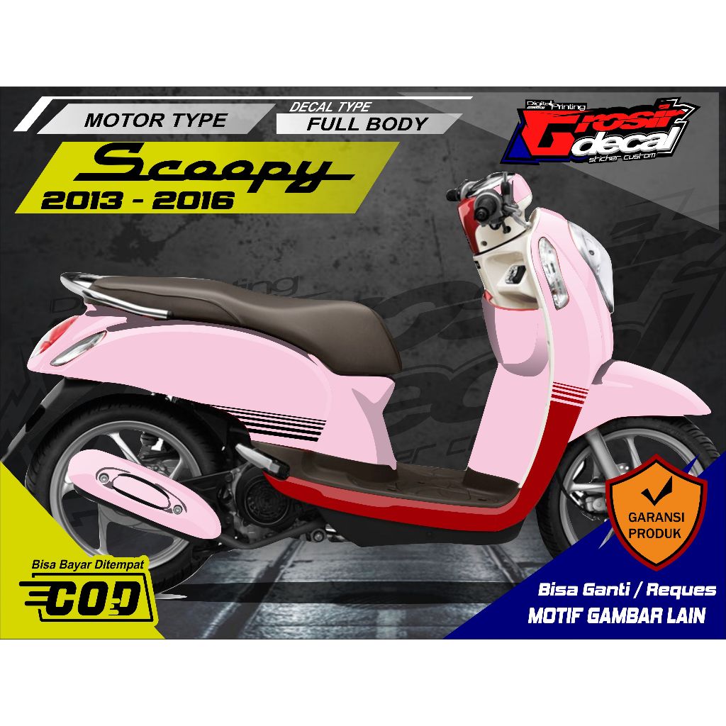 Sticker Decal Stiker Scoopy Fi 2013 - 2016 Keren Full Body Fullblok Fullset Free Custom
