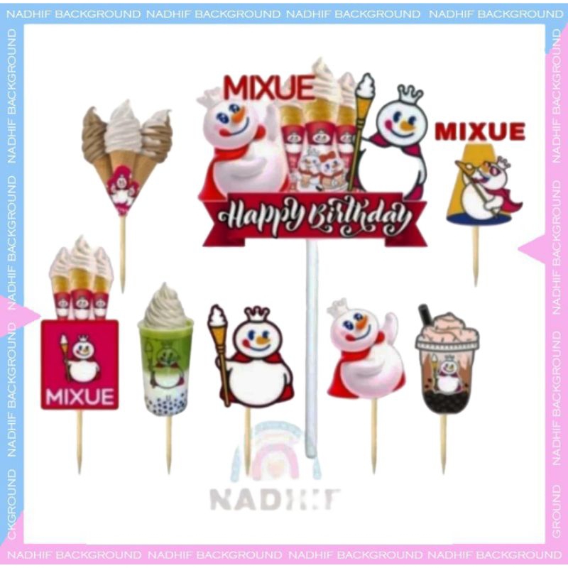 TOPER CAKE KARAKTER MIXUE HIASAN TUSUK KUE ULANG TAHUN