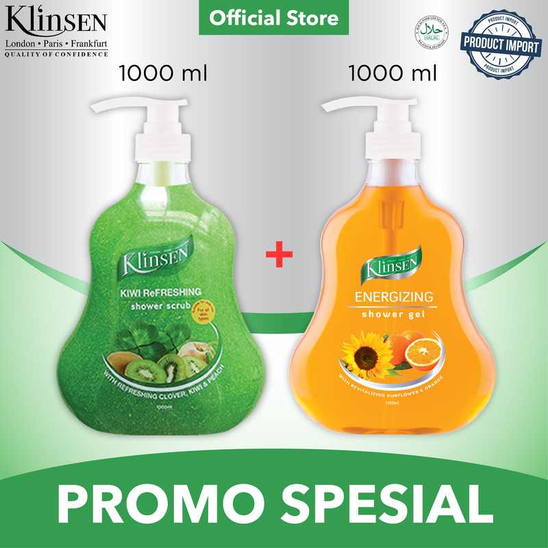 Paket Sabun Mandi Cair Klinsen Kiwi Refreshing 1000 ml + Sabun Mandi Cair Klinsen Energizing 1000 ml