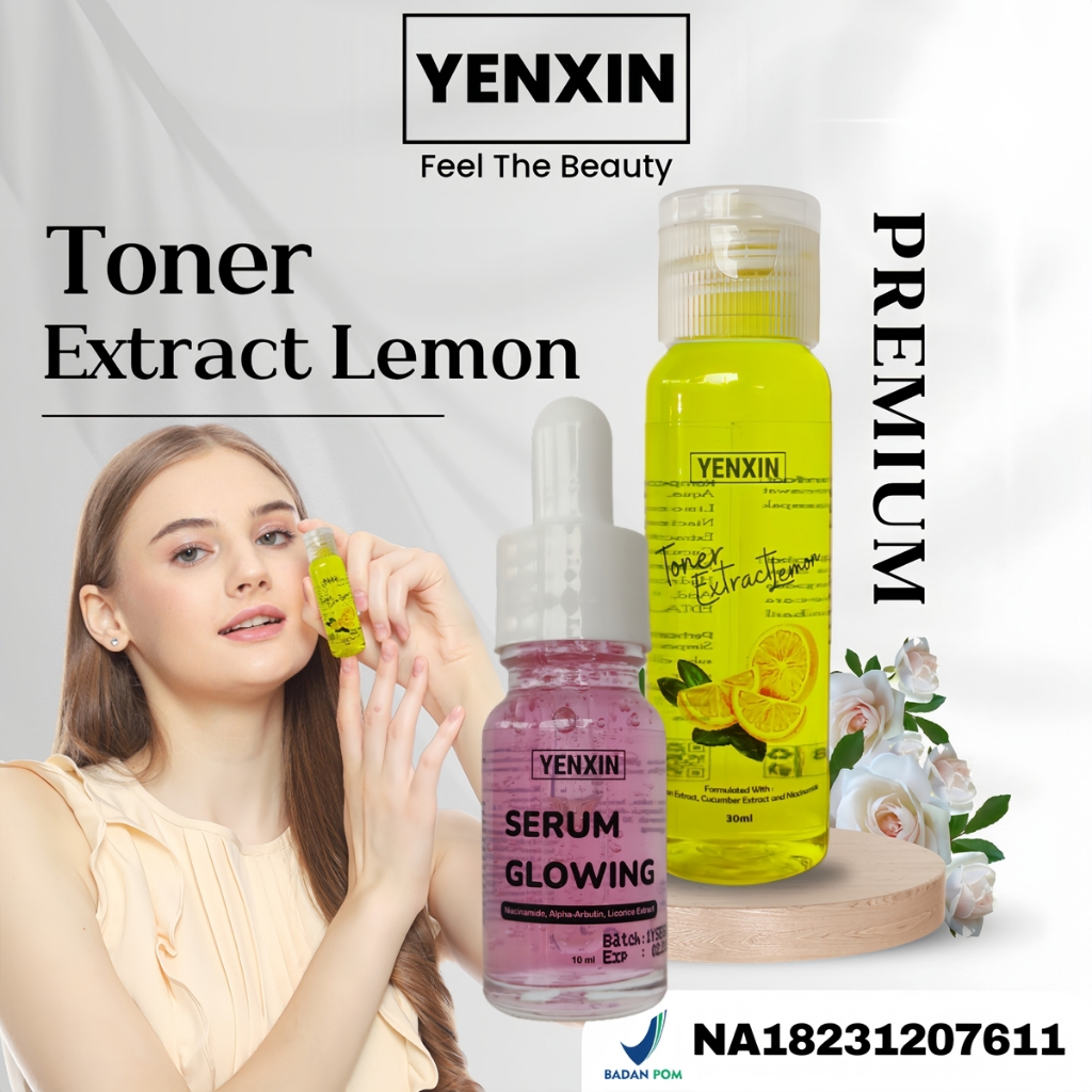 SERUM GLOWING DAN TONER EXTRA LEMON DARI YENXIN,SERUM WAJAH GLOWING PUTIH TONER WAJAH GLOWING KINCLO